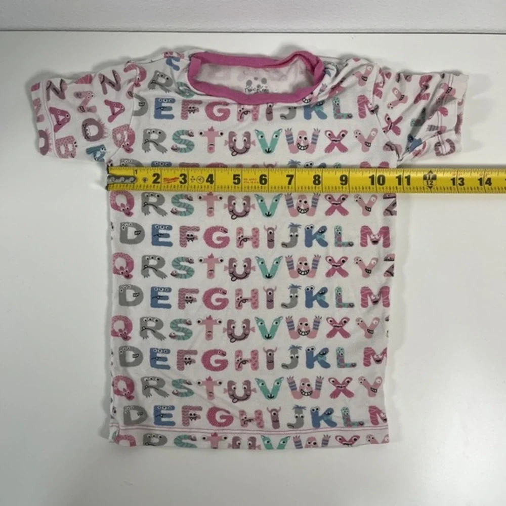 KicKee Graphic Short Sleeve Pajama Set, Ultra Soft and Snug Natural ABC Monsters